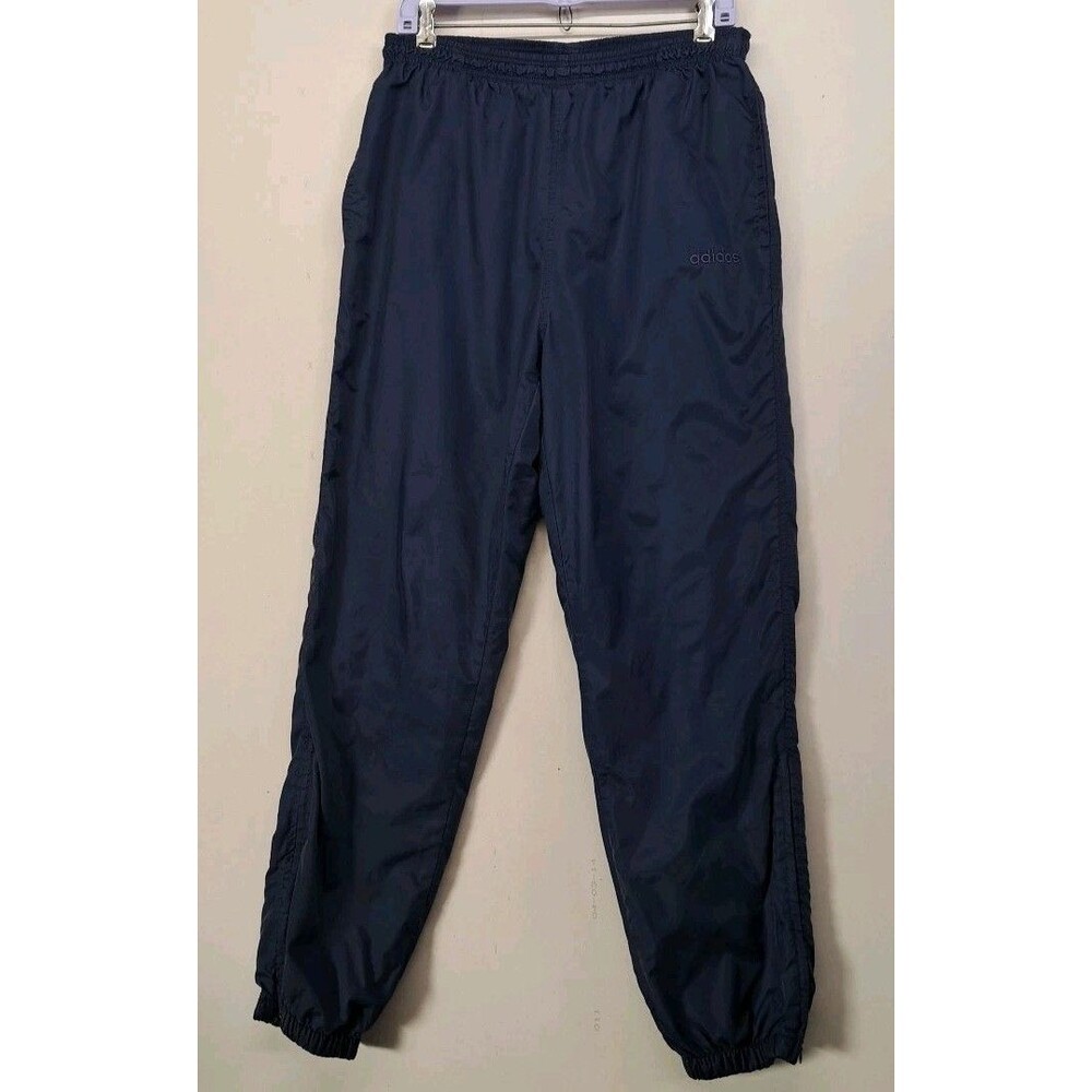 Vintage Adidas Windbreaker Pants Medium Navy Blue Lined Track Jogger Y2K